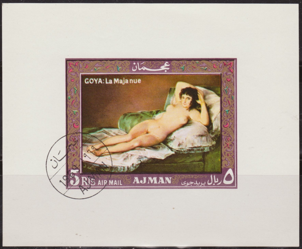 Ajman 1969 Sello * La Maja Desnuda Francisco de Goya y Lucientes Preobliteré Matasello de Favor